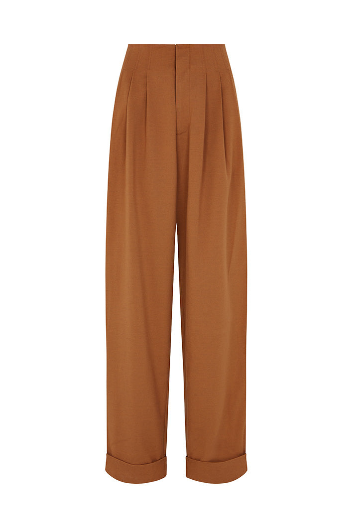 LEIGHTON HIGH WAISTED PANTS IN LIGHT BROWN