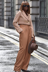 LEIGHTON HIGH WAISTED PANTS IN LIGHT BROWN