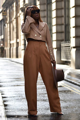 LEIGHTON HIGH WAISTED PANTS IN LIGHT BROWN