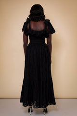 LISBON BRODERIE ANGLAISE MAXI SUNDRESS IN BLACK