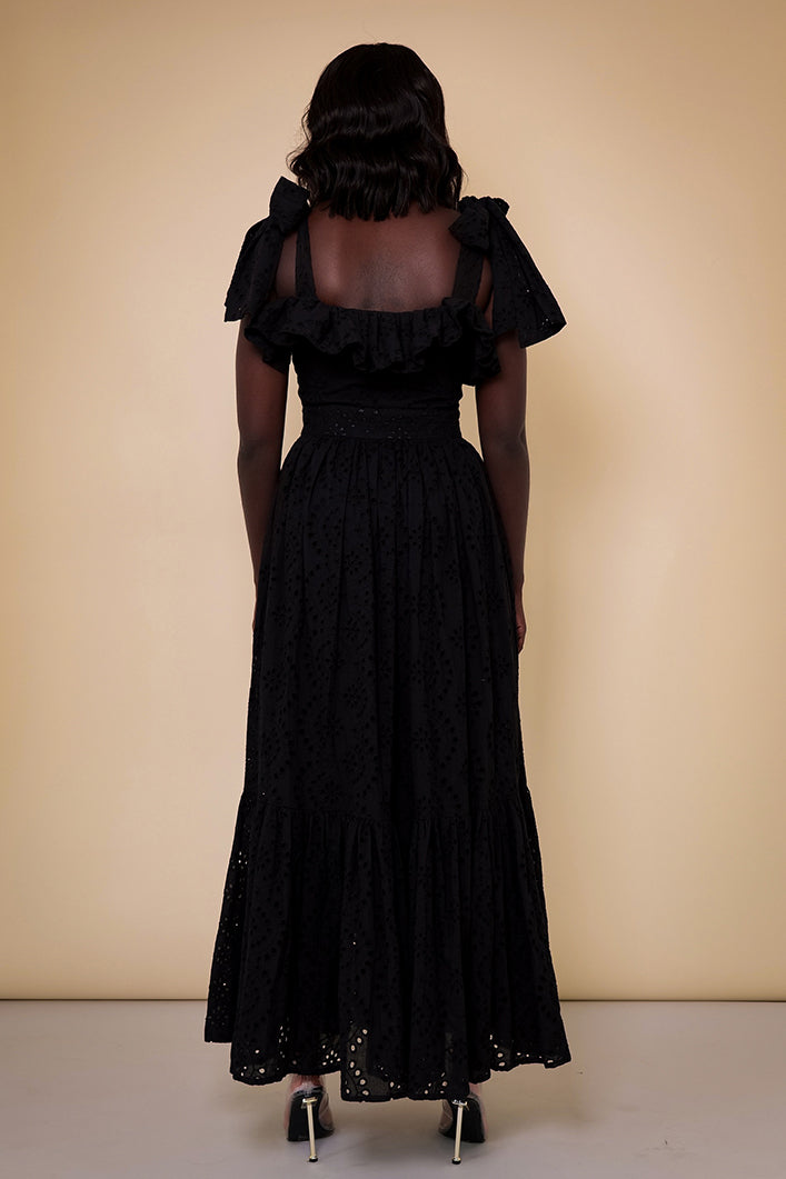 LISBON BRODERIE ANGLAISE MAXI SUNDRESS IN BLACK
