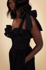 LISBON BRODERIE ANGLAISE MAXI SUNDRESS IN BLACK