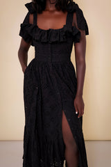 LISBON BRODERIE ANGLAISE MAXI SUNDRESS IN BLACK