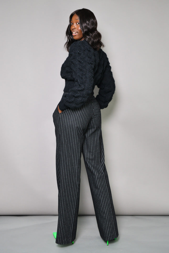 LONDON PINSTRIPED PANTS IN BLACK