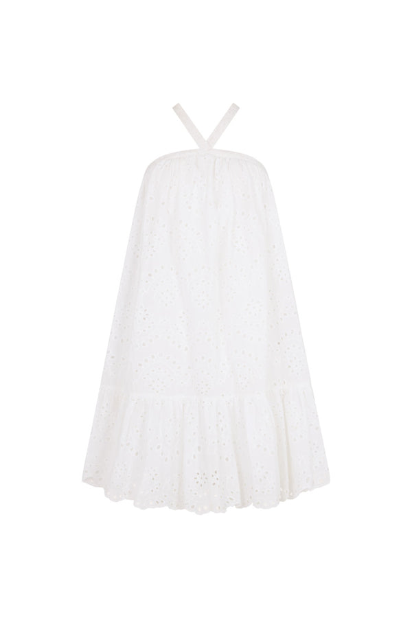 LUCENA BRODERIE ANGLAISE DRESS IN WHITE