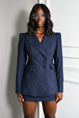 MILAN PINSTRIPED TAILORED MINI SKIRT IN NAVY
