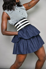 MILAN 2 in 1 PINSTRIPED MIDI-MINI TIERED SKIRT IN NAVY