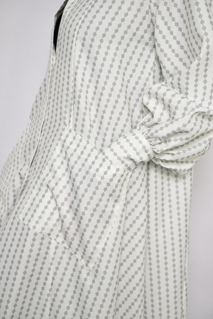 MODENA MAXI FLARED SHIRT DRESS IN GREY PINSTRIPE
