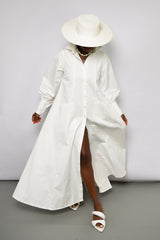 MODENA MAXI FLARED SHIRT DRESS IN OFF WHITE