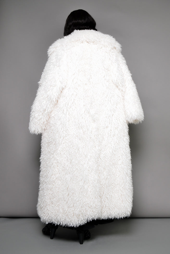 MONTCLAIR MONGOLIAN FAUX FUR COAT IN OFF-WHITE