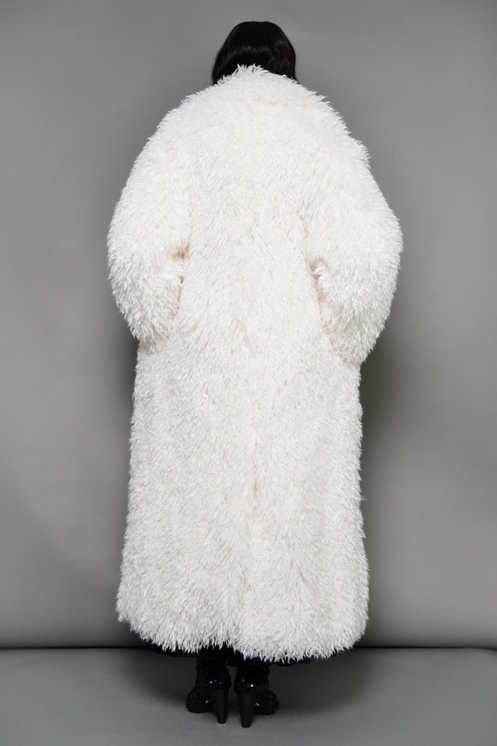 MONTCLAIR MONGOLIAN FAUX FUR COAT IN OFF-WHITE