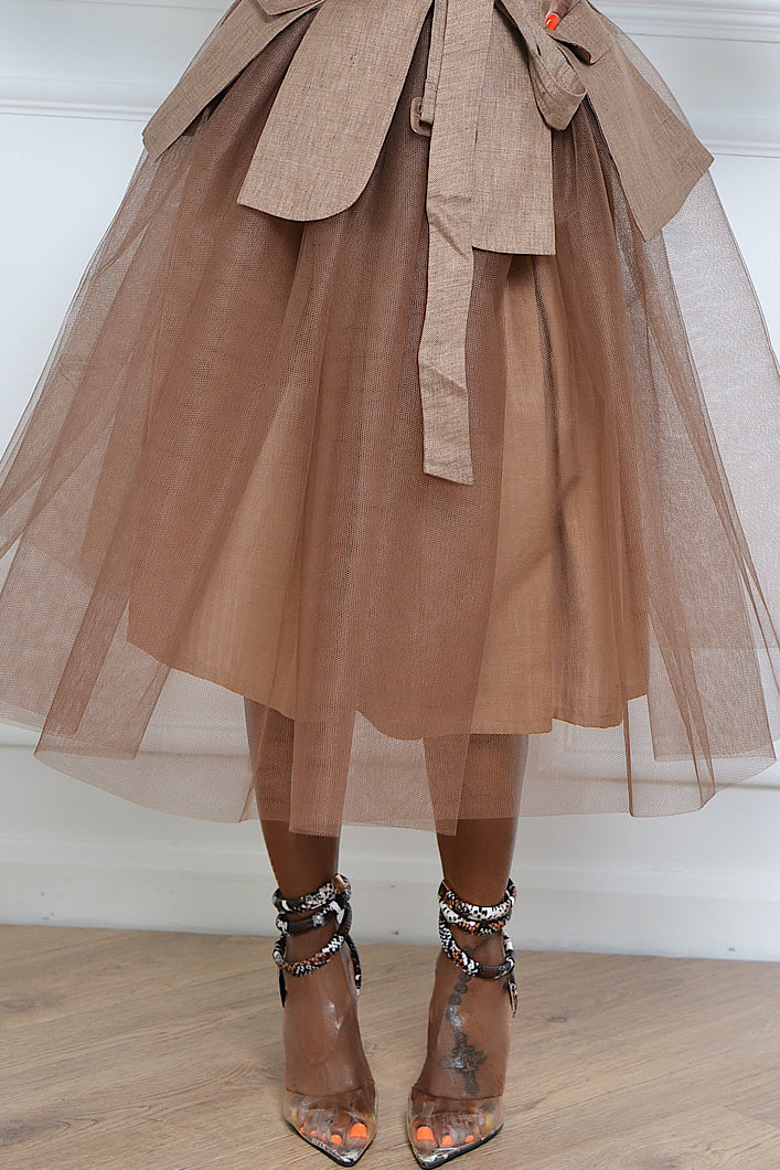 NARA TULLE SKIRT IN BROWN
