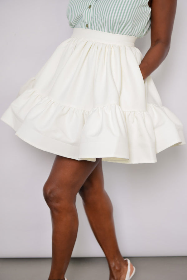 PARMA STRUCTURED RUFFLED MINI SKIRT IN OFF WHITE