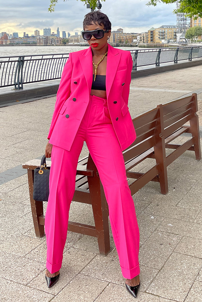 PERRIS DOUBLE BREASTED TAILORED BLAZER IN PINK