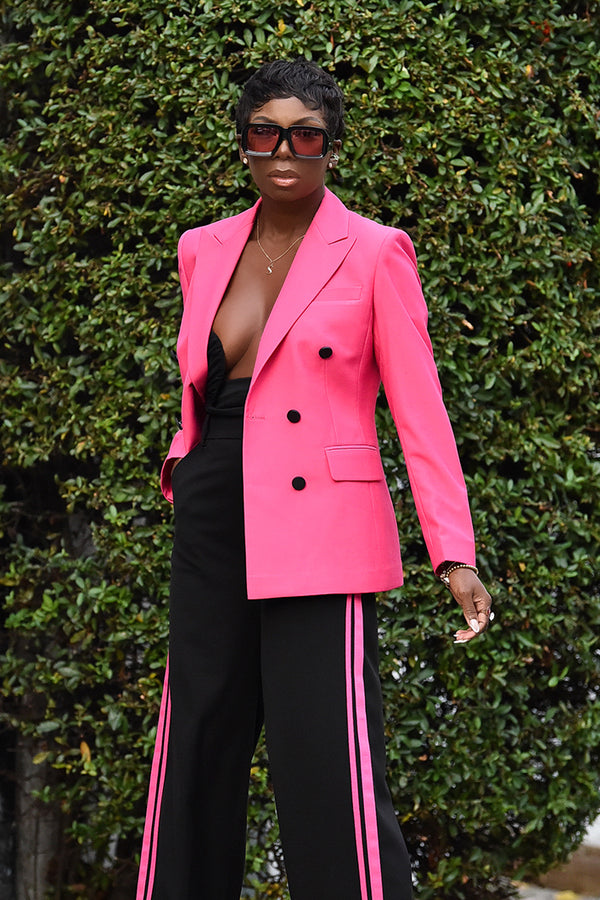 PERRIS DOUBLE BREASTED TAILORED BLAZER IN PINK
