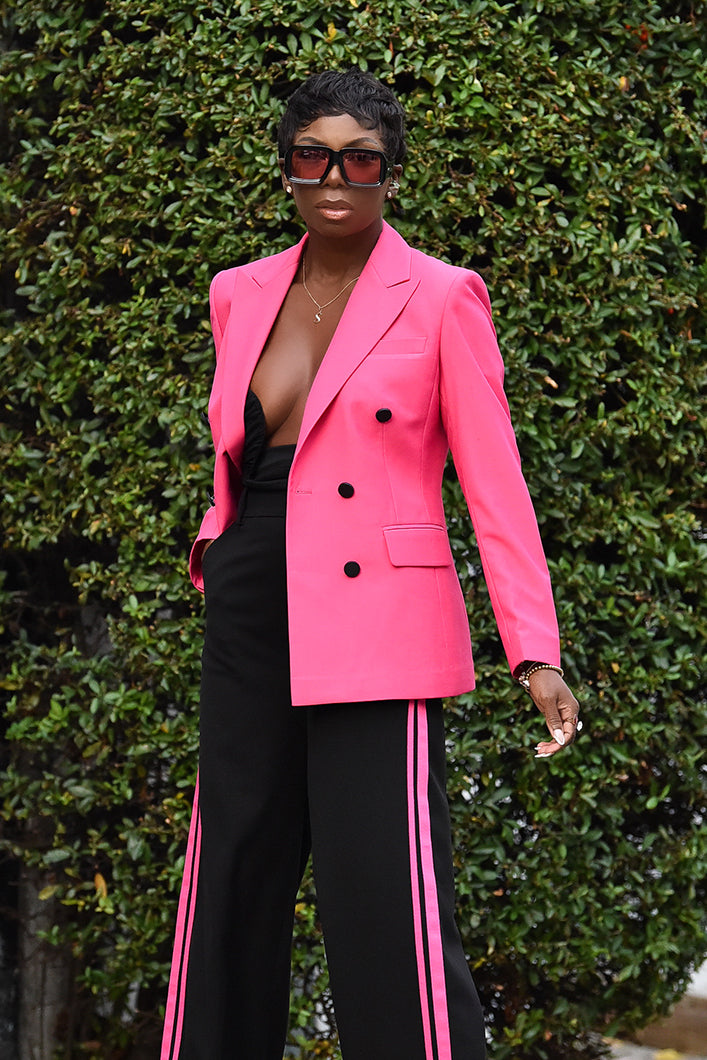 PERRIS DOUBLE BREASTED TAILORED BLAZER IN PINK