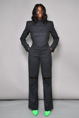 HAMPTON TAILORED PANTS WITH KNEE SLIT IN CHARCOAL