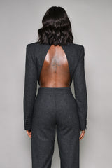 HAMPTON SHOULDER PADDED TAILORED BACKLESS TOP IN CHARCOAL