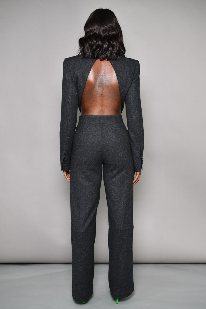 HAMPTON TAILORED PANTS WITH KNEE SLIT IN CHARCOAL
