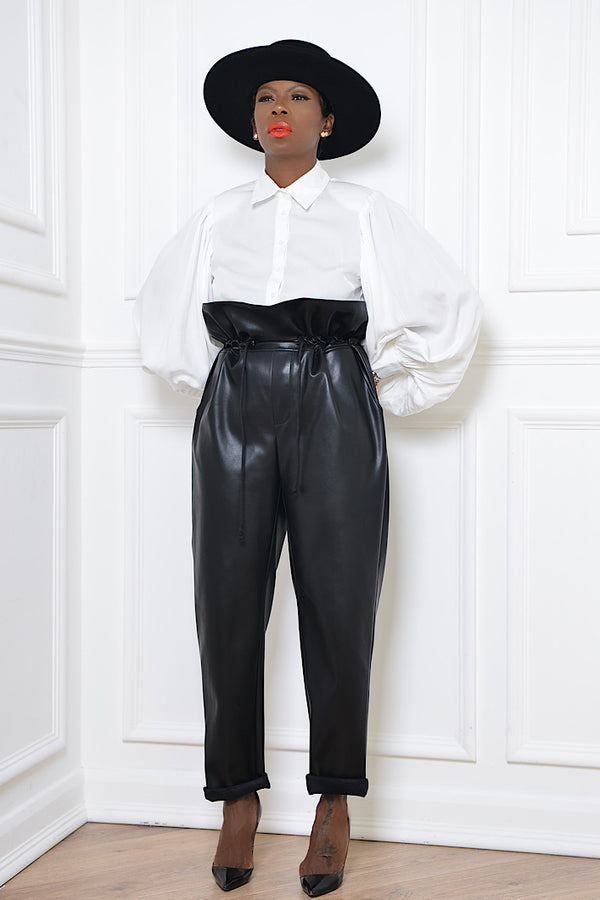 PRAGUE FAUX LEATHER PAPER BAG STYLE PANTS