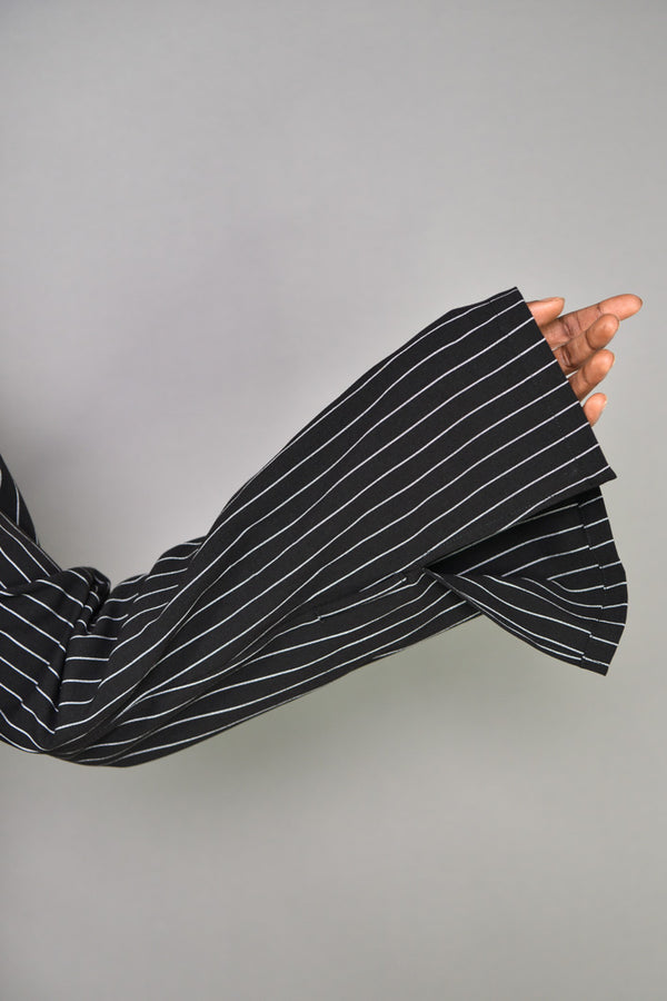 PRESTON PINSTRIPE TIE CUFF SHIRT IN BLACK