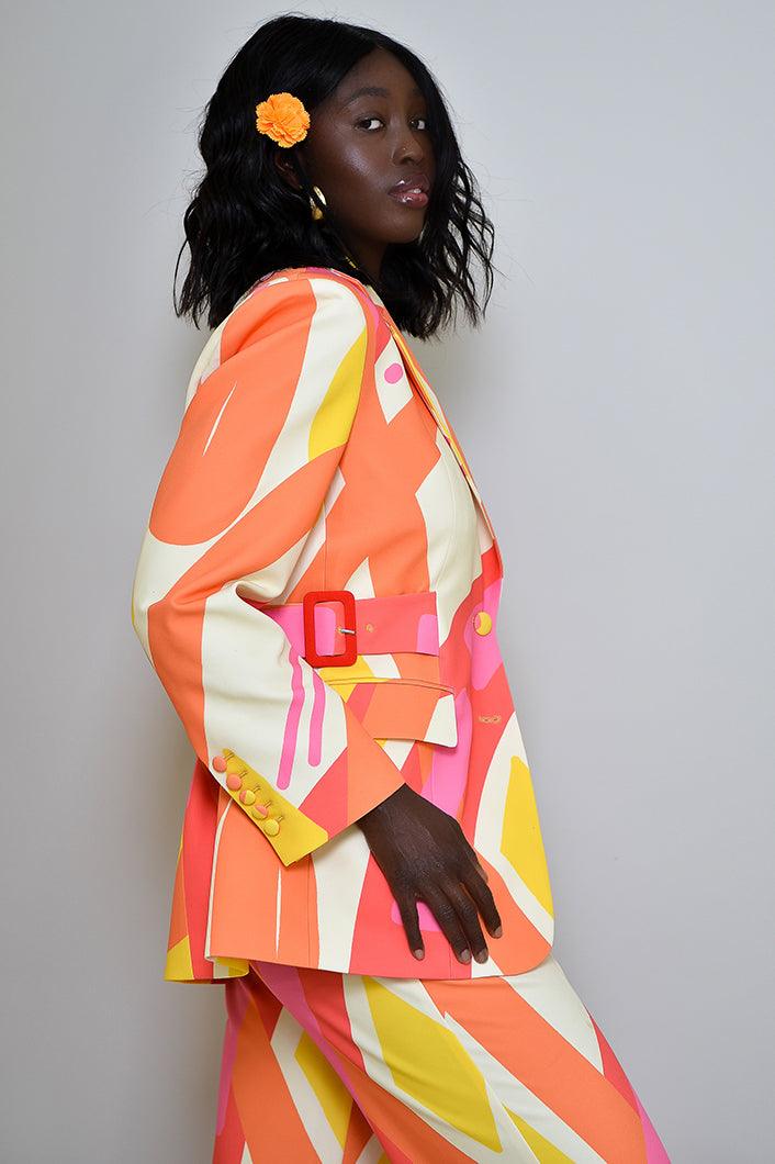 RIO SIDE BELT BLAZER IN KAYSERI PRINT