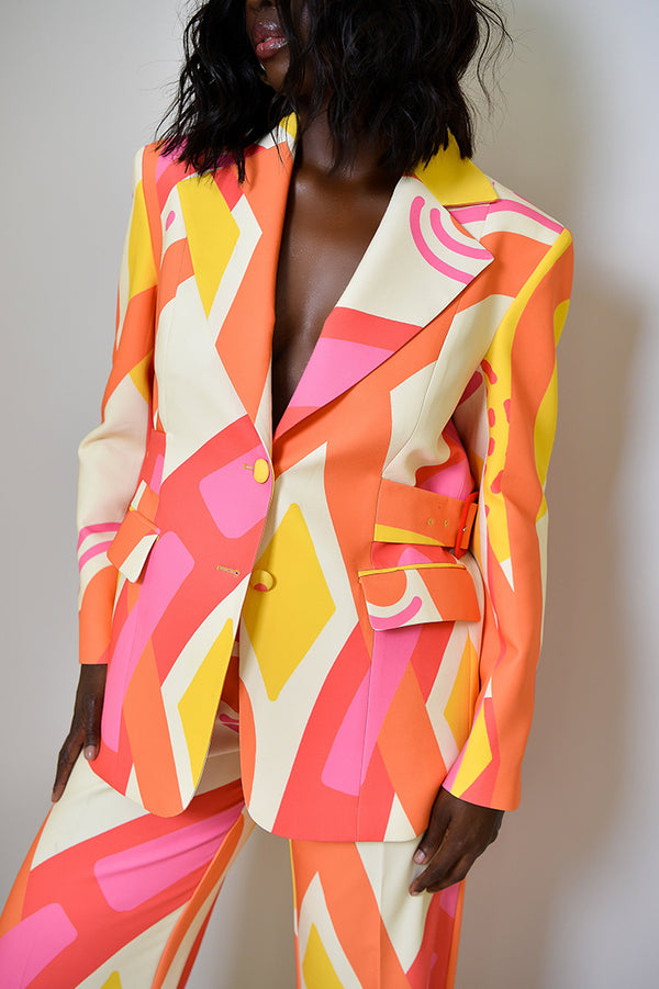 RIO SIDE BELT BLAZER IN KAYSERI PRINT