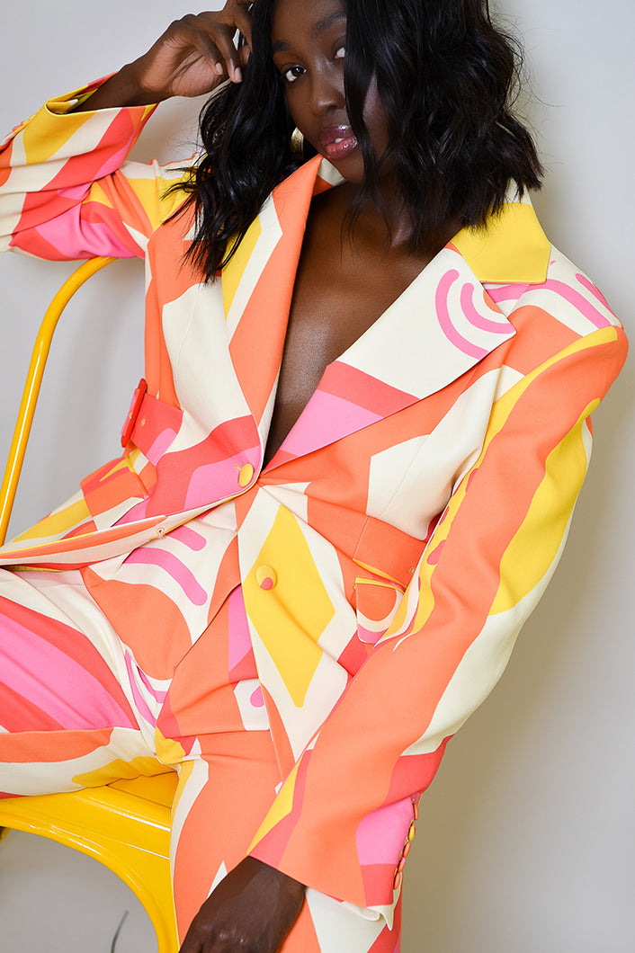 RIO SIDE BELT BLAZER IN KAYSERI PRINT