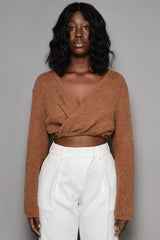 WARWICK WRAP TIE CROPPED CARDIGAN IN BROWN