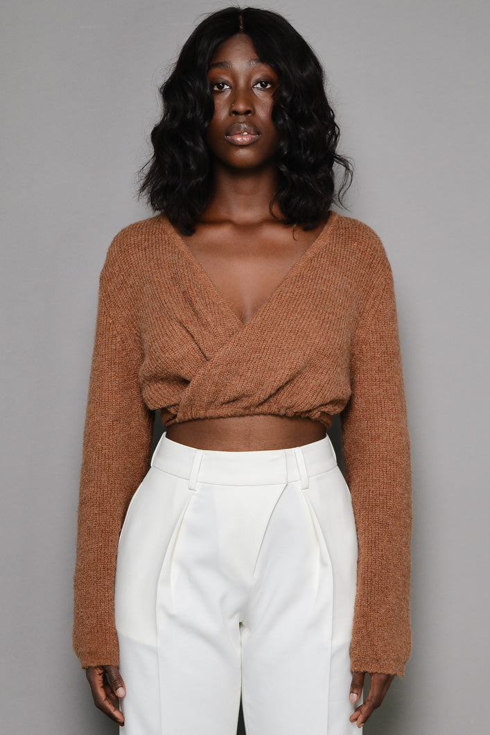 WARWICK WRAP TIE CROPPED CARDIGAN IN BROWN