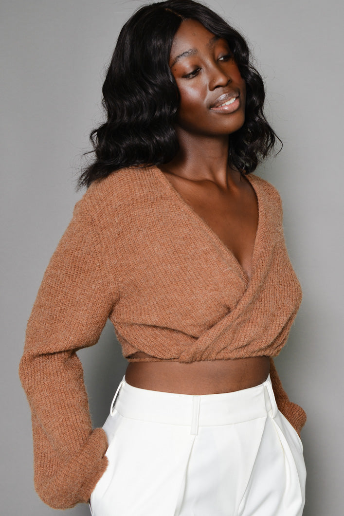 WARWICK WRAP TIE CROPPED CARDIGAN IN BROWN