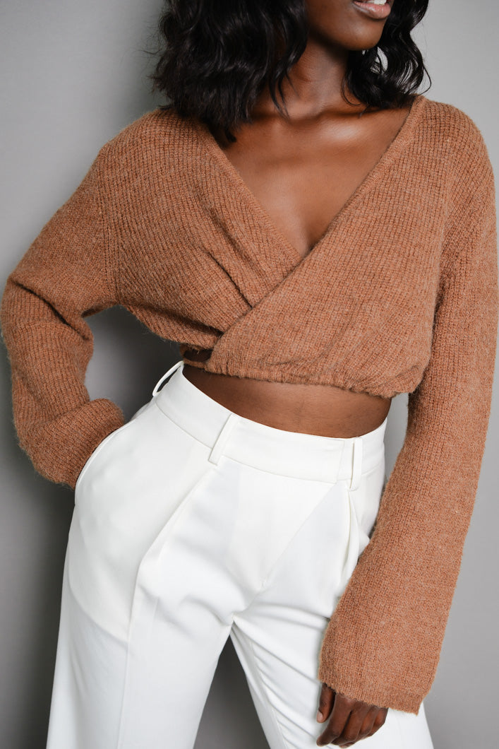 WARWICK WRAP TIE CROPPED CARDIGAN IN BROWN
