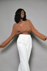 WARWICK WRAP TIE CROPPED CARDIGAN IN BROWN