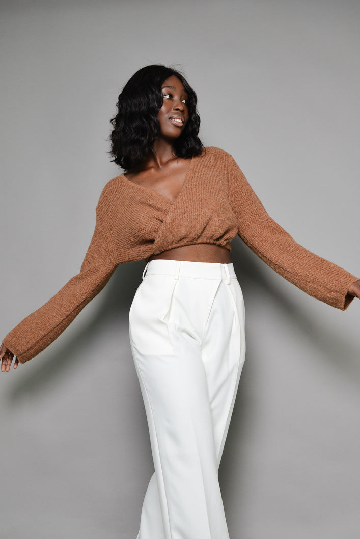 WARWICK WRAP TIE CROPPED CARDIGAN IN BROWN