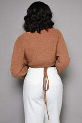WARWICK WRAP TIE CROPPED CARDIGAN IN BROWN