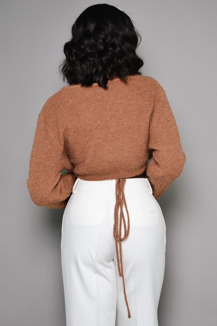 WARWICK WRAP TIE CROPPED CARDIGAN IN BROWN