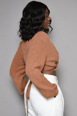 WARWICK WRAP TIE CROPPED CARDIGAN IN BROWN