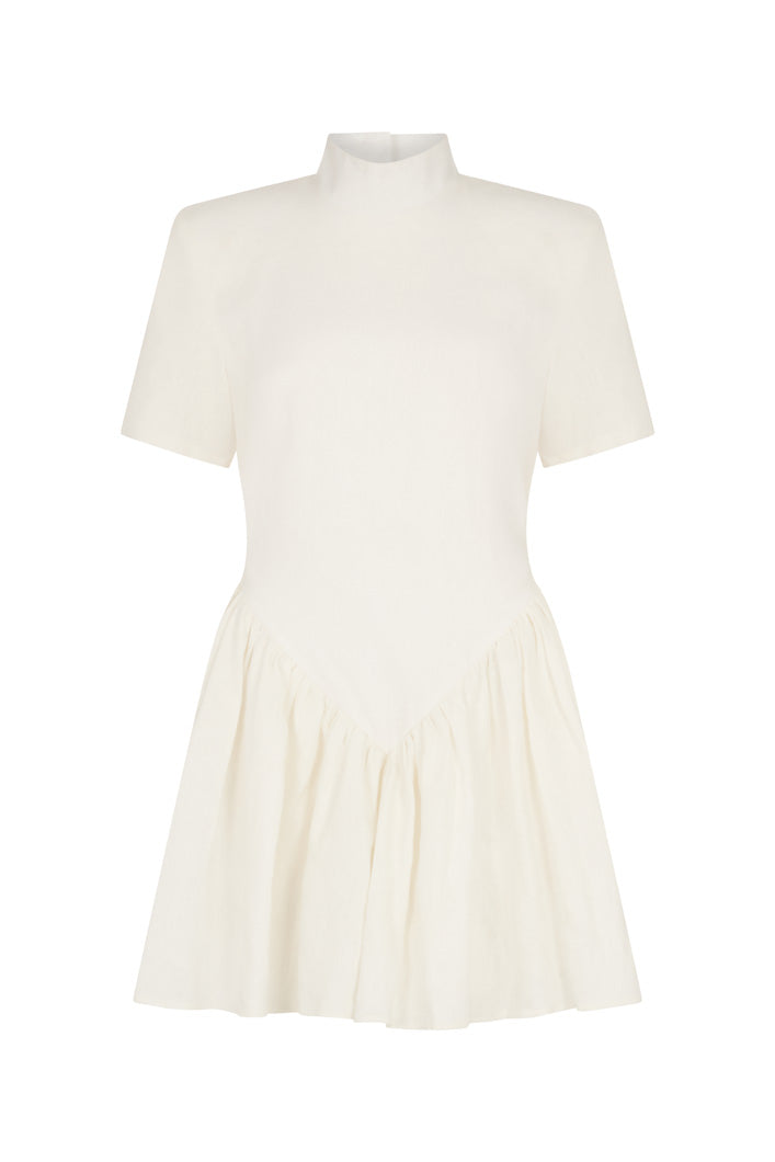 ROMA BASQUE DRESS IN OFF WHITE