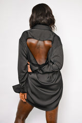 SAMARA SEMI BACKLESS SHIRT DRESS IN BLACK