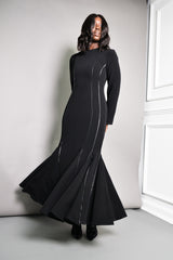 SIENNA MAXI DRESS WITH FAUX LEATHER PIPING IN BLACK