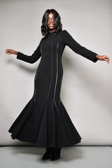 SIENNA MAXI DRESS WITH FAUX LEATHER PIPING IN BLACK