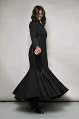 SIENNA MAXI DRESS WITH FAUX LEATHER PIPING IN BLACK