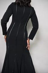 SIENNA MAXI DRESS WITH FAUX LEATHER PIPING IN BLACK