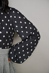 SOUSSE PUSSYBOW BLOUSE IN BLACK DIAMOND POLKADOT PRINT