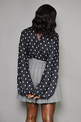 SOUSSE PUSSYBOW BLOUSE IN BLACK DIAMOND POLKADOT PRINT