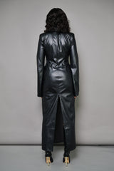 STOCKHOLM FAUX LEATHER MAXI SHIRT DRESS IN BLACK