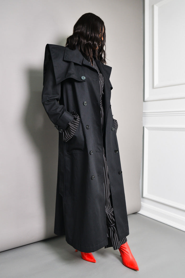 TEXAS PADDED TRENCH COAT IN BLACK