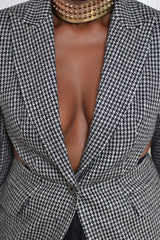 TOULOUSE HOUNDSTOOTH BACKLESS BLAZER IN DARK GREY