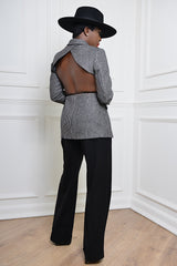 TOULOUSE HOUNDSTOOTH BACKLESS BLAZER IN DARK GREY