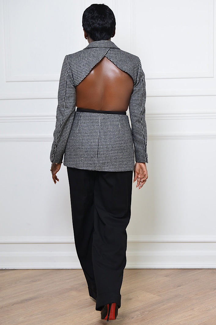 TOULOUSE HOUNDSTOOTH BACKLESS BLAZER IN DARK GREY